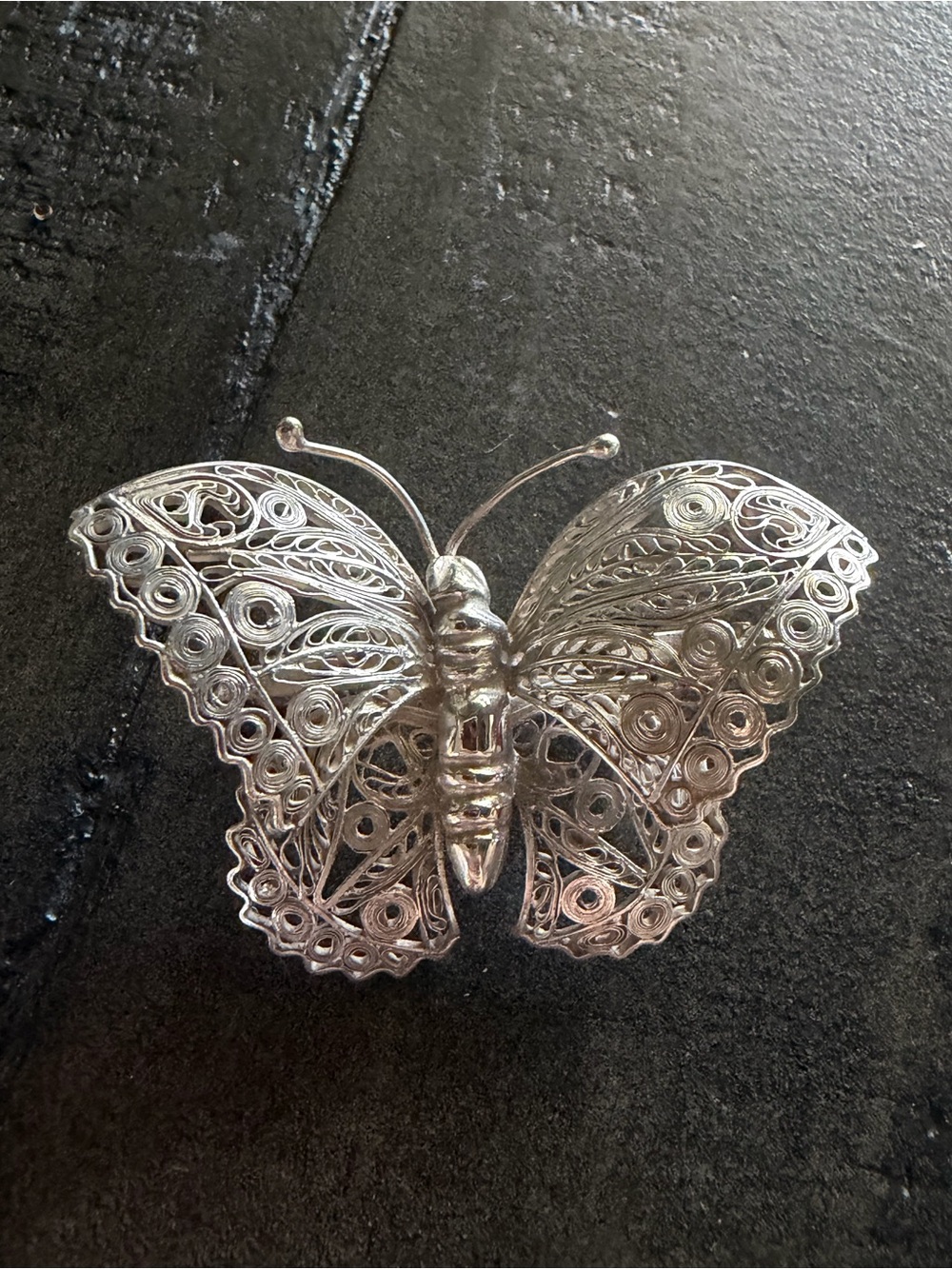 Antique Silver Butterfly Filigree Brooch - Elegant Women's Jewelry